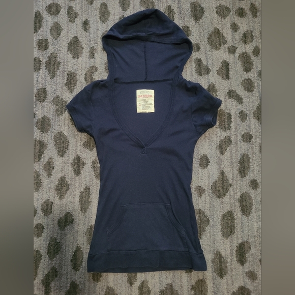 Zenana Dark Blue Hooded Tee sz M - Picture 4 of 8
